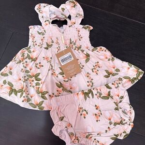 Angel Dear Ruffle Strap Smocked Top and Diaper Cover-Floating Magnolia